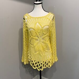 Tempo Paris Large Crochet Knit Asymmetrical Handkerchief Hem Lagenlook Festival